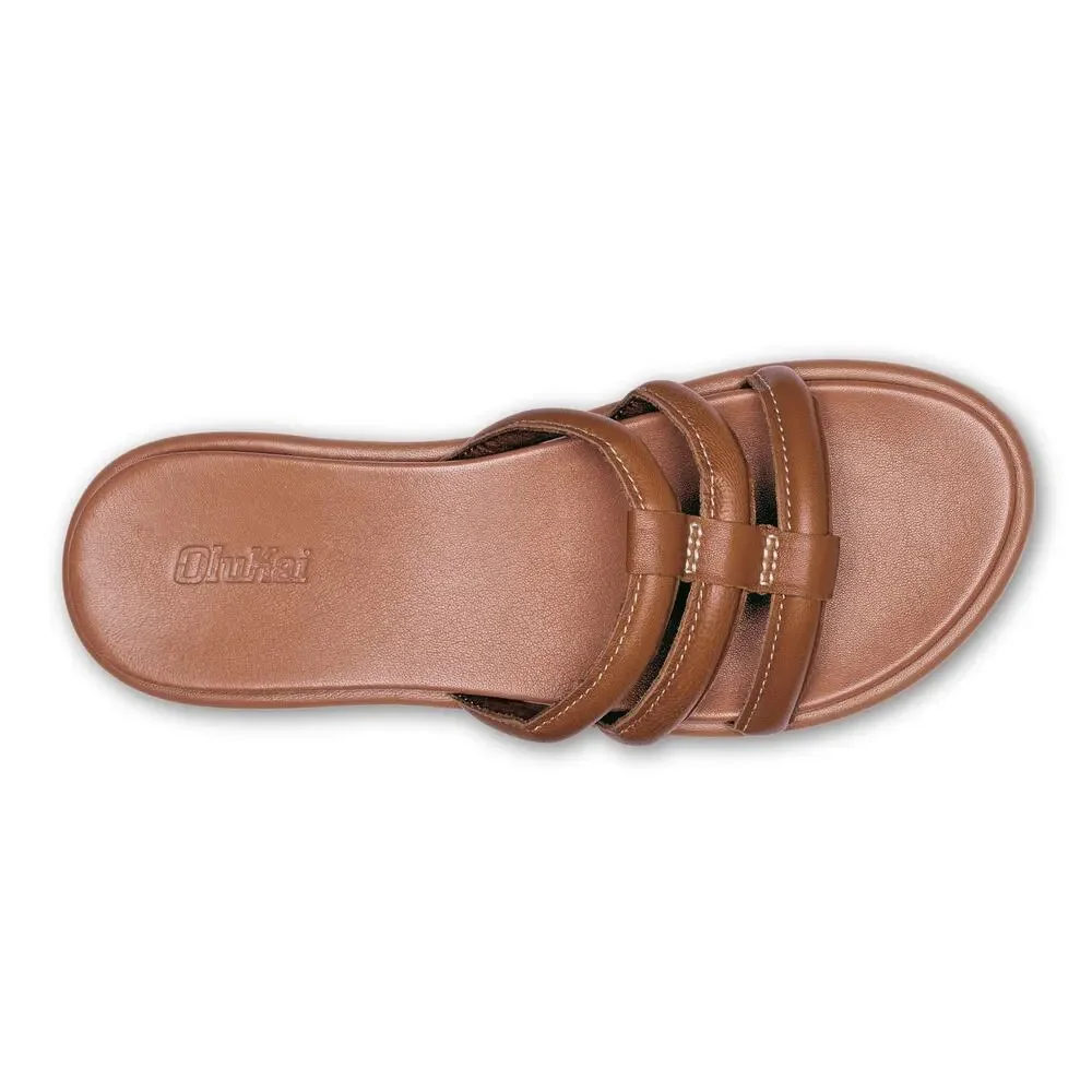 OLUKAI TIARE WOMEN'S SLIDE SANDALS, PREMIUM LEATHER & STYLISH DESIGN, FOX/FOX,10